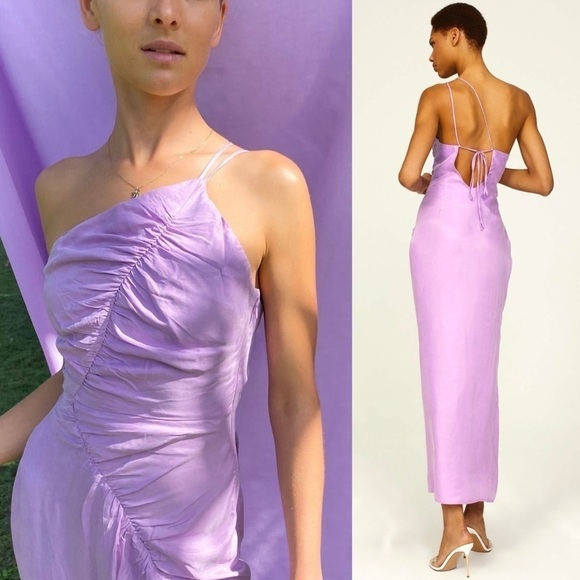 SUBOO 90s Sleeveless Asymmetric Ruched 1 Shoulder Cutout Back Maxi Slip Dress S - Picture 2 of 7